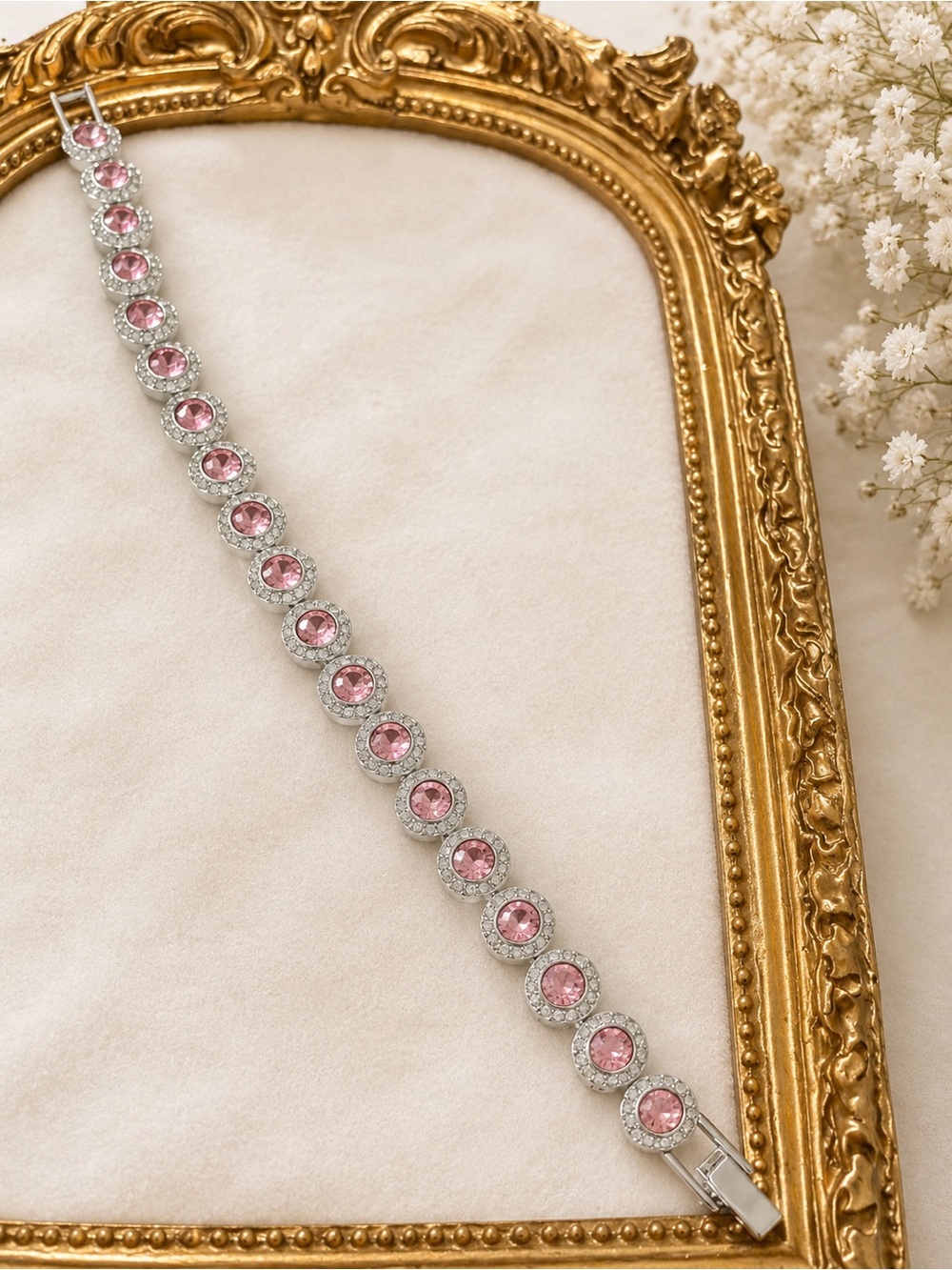Swarovski Pink Crystal Halo Tennis Bracelet - Women Jewelry